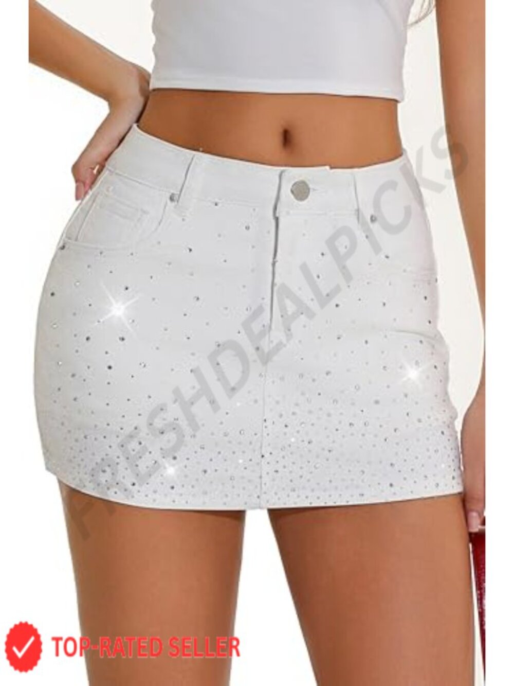 Rhinestone Denim Skort Low Waisted Stretchy Mini Jean Skirt